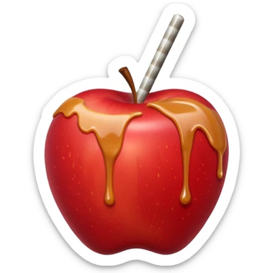 Apple with a stick on top with caramel drizzled over it sticker