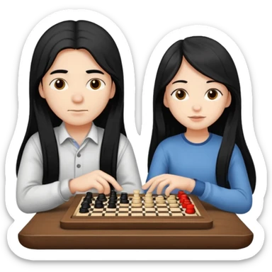 Boy and a girl with long  black hair playing checkers sticker