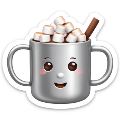 hot chocolate in a silver colored mug with marshmallows  sticker