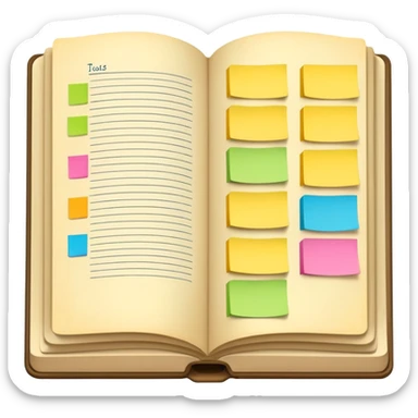 open book with colored tabs or sticky notes, representing teaching materials sticker