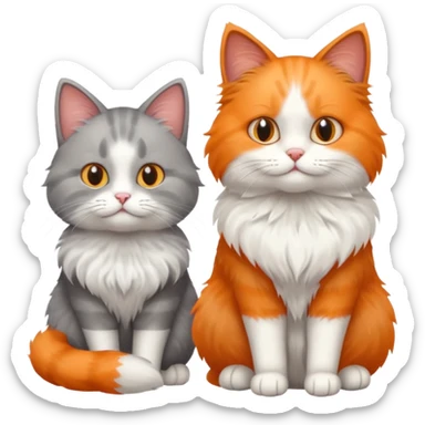 a realistic looking very fluffy grey and white cat sitting next to another cat sticker