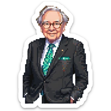 portrait of Warren Buffett, pixel art style sticker