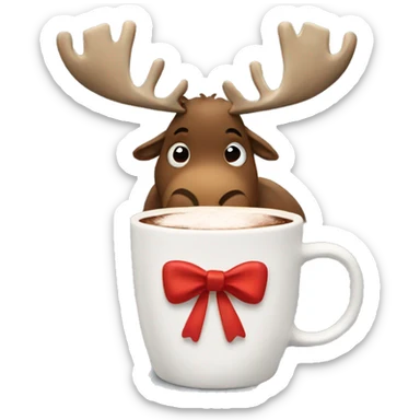 Moose with a red bow drinking hot chocolate sticker