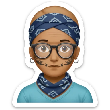 character with bandana and glasses and tattoed sticker