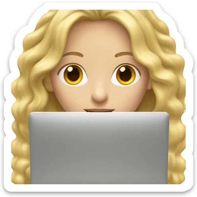 English teacher (woman blond long hair wavy teaching online on her laptop) without glasses  sticker