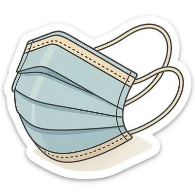 medical mask top view, 2D isometric style, detailed drawing, detailed shadows and highlights, clean contours, soft lighting, transparent background sticker