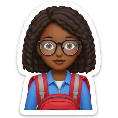 student black girl wearing glasses with backpack sticker
