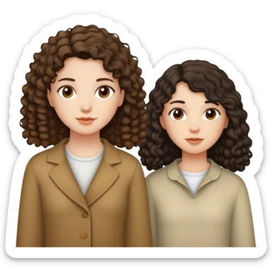 2 girls: first one is with curly short dark hair, second one is with lighter brown straight long hair sticker
