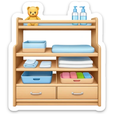 baby changing table set with drawers, shelves, changing pad, and baby care accessories sticker