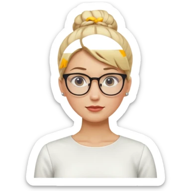 Blonde Women with Bun, Office Woman – tight blonde high bun, glasses, white blouse, confident look, dress, big breasts sticker