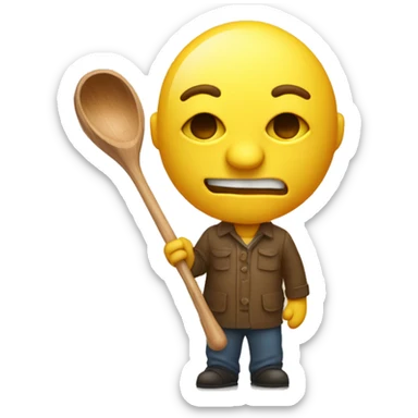 head, yellow skin. with a wooden ladle in one hand, a camera in the other hand. sticker