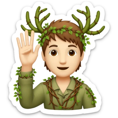 woodland spirit OK hand sign made of vines sticker