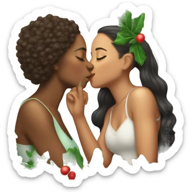 One lightskin girl and one brownskin girl kissing under mistletoe  sticker