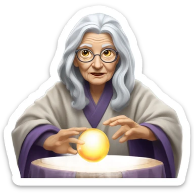 Wise Old Lady Fortune teller with crystal ball looking into the camera sticker
