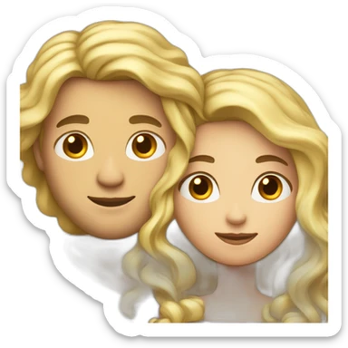 Long blond hair curvy woman hugging a man with black curly hair sticker