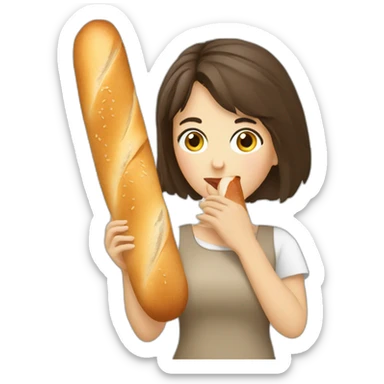 brunette eating french baguette sticker