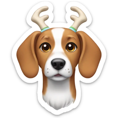 Beagle dog with a headband in the shape of deer antlers sticker