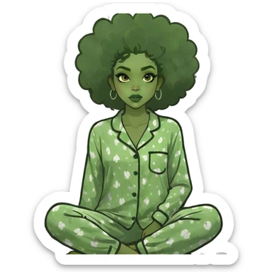 Black girl dark skin with afro Hair wake up of her bed in the morning whit the Sun. She has big lips and a beautiful pijama sticker