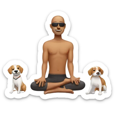 Blind guy doing yoga with dogs sticker