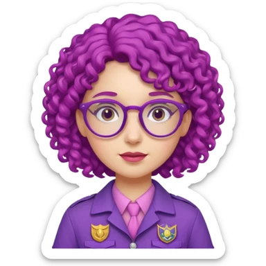 scout girl with pink scout uniform, purple curly haired and glassess sticker
