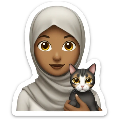 A girl in hijab with calico cat sticker