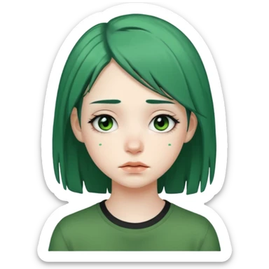 A teenager who looks like Billie Eilish when she had green and black hair tired sticker