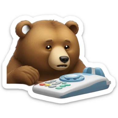 the bear is tired of pressing the phone sticker