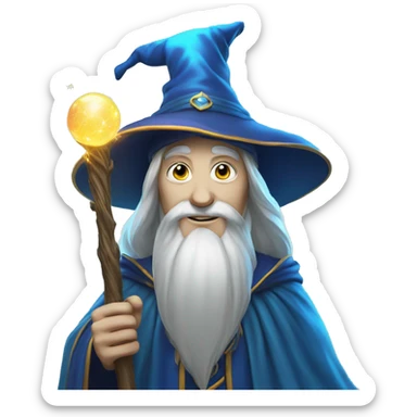 Realistic Wizard Face in Action: Realistic face of a wizard with staff emitting magical blue light. sticker
