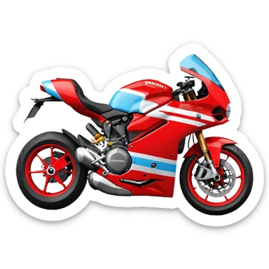 Motocycle Ducatti With Body Color Is Furious Red, White And Sky Blue With With Number Is 01 With Font Is Avant Garde Bold Font sticker