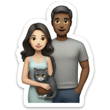Lovely brunette couple with grey cat sticker