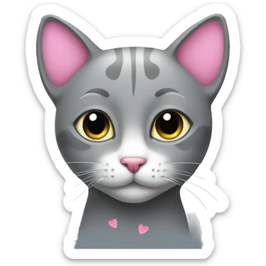 grey cat with pink hearts sticker