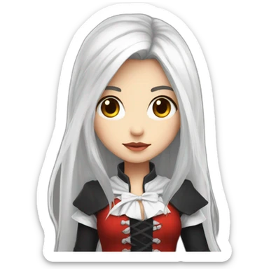rpg-girl-with-long-straight white-hair-and-red-skirt and black tights like chibi sticker