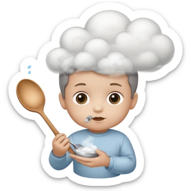 Baby with a spoon in one hand and lighter in the other with smoke (not fire) coming off the spoon.  sticker