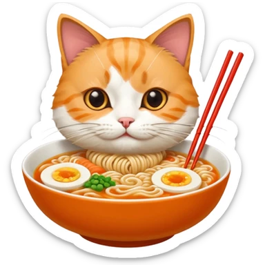 Cat eating ramen noodles  sticker