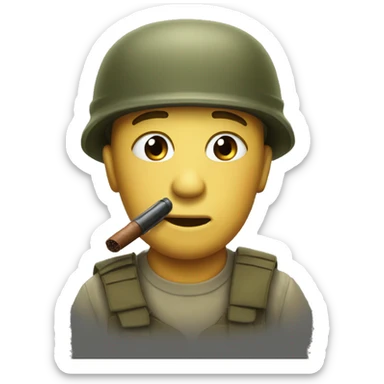 Cropped and asked, awaiting response. They should make a smiley emoji with an army helmet, face paint and a stogie butt clenched in its teeth. sticker