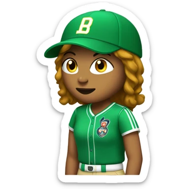 Chica con remera verde castaña y sports sticker