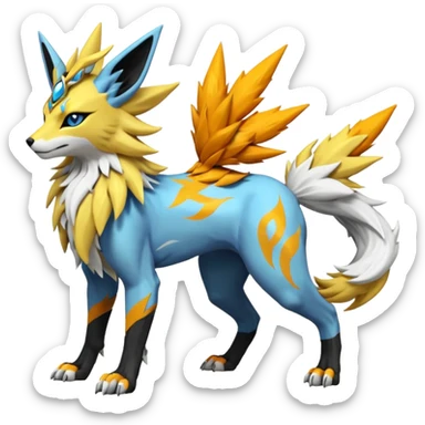 Feral Solgaleo-Jolteon-Renamon-Zeraora-Vernid-fusion-hybrid-creature, full body  sticker