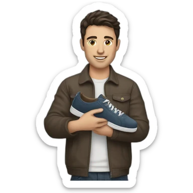 Brunette guy with a Pair of shoes in his hands  sticker