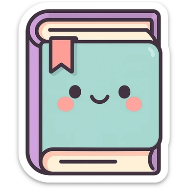 cute book, icon-color-outlined style, soft rounded shapes, thin clean outlines, detailed shadows and highlights, pastel palette #98B5BC, #B5B3C1, #C9A3C9, #E4C0CA, #F7DCD1, #F7C0AA, modern Japanese pop art and sticker aesthetic, soft lighting, transparent background sticker