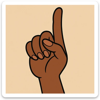 cartoon style lady's index finger pointing up, feminine hand, dark skin, plain background sticker