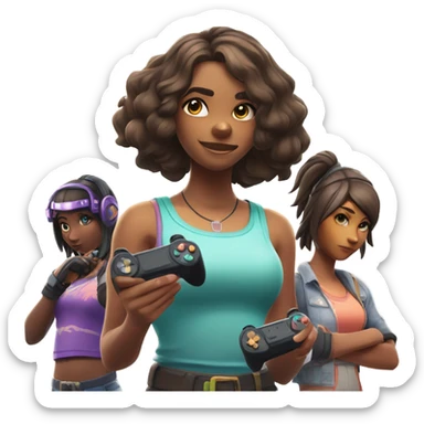 3 girls playing Fortnite sticker