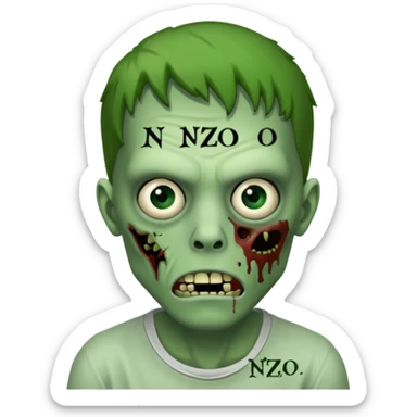 Un zombie avec écrit nzo en petit a côté de son visage sticker