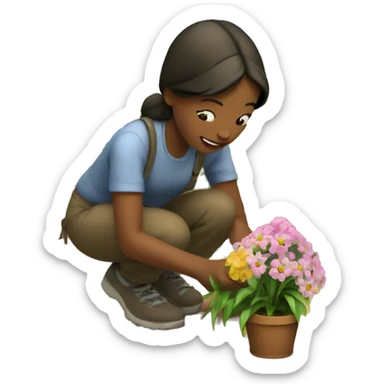 A girl plants flowers in the village sticker