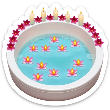 A nice Jacuzzi tub with warm water, with flower petals and scented candles, romantic lush warm colors sticker
