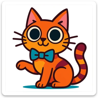 playful cat with oversized eyes and a bowtie sticker
