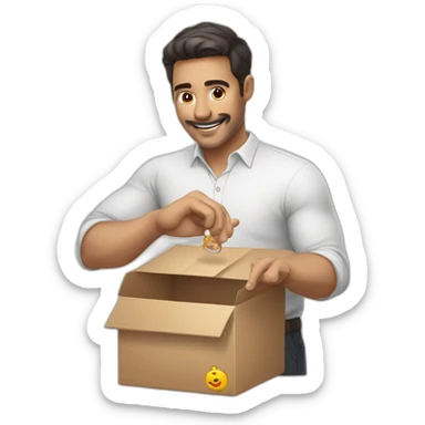 hombre blanco mostrando una caja con anillo de compromiso sticker
