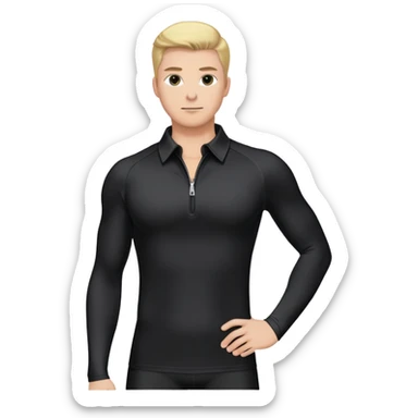 Long sleeve black spandex shirt with collar and zip to the chest sticker