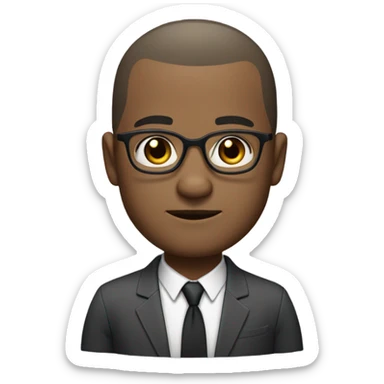 Dwayne Hunter  with small round face and suit and glasses and buzz cut and small black eyes and small gray beard and small black eyes and wrinkled forehead sticker