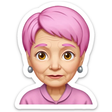 pink haired grandma with wrinkles sticker