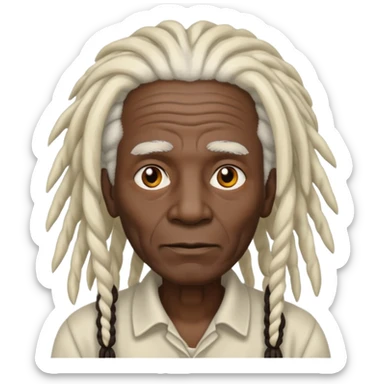 old man with white dreadlocks and black skin sticker